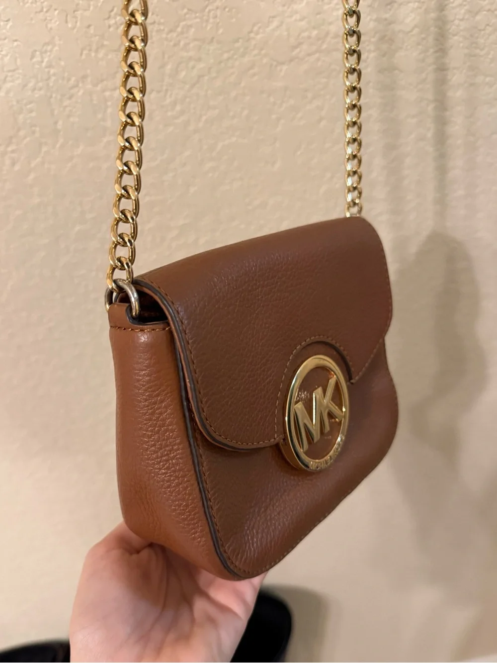 Michael Kors Brown Leather Crossbody Bag with Gold Hardware